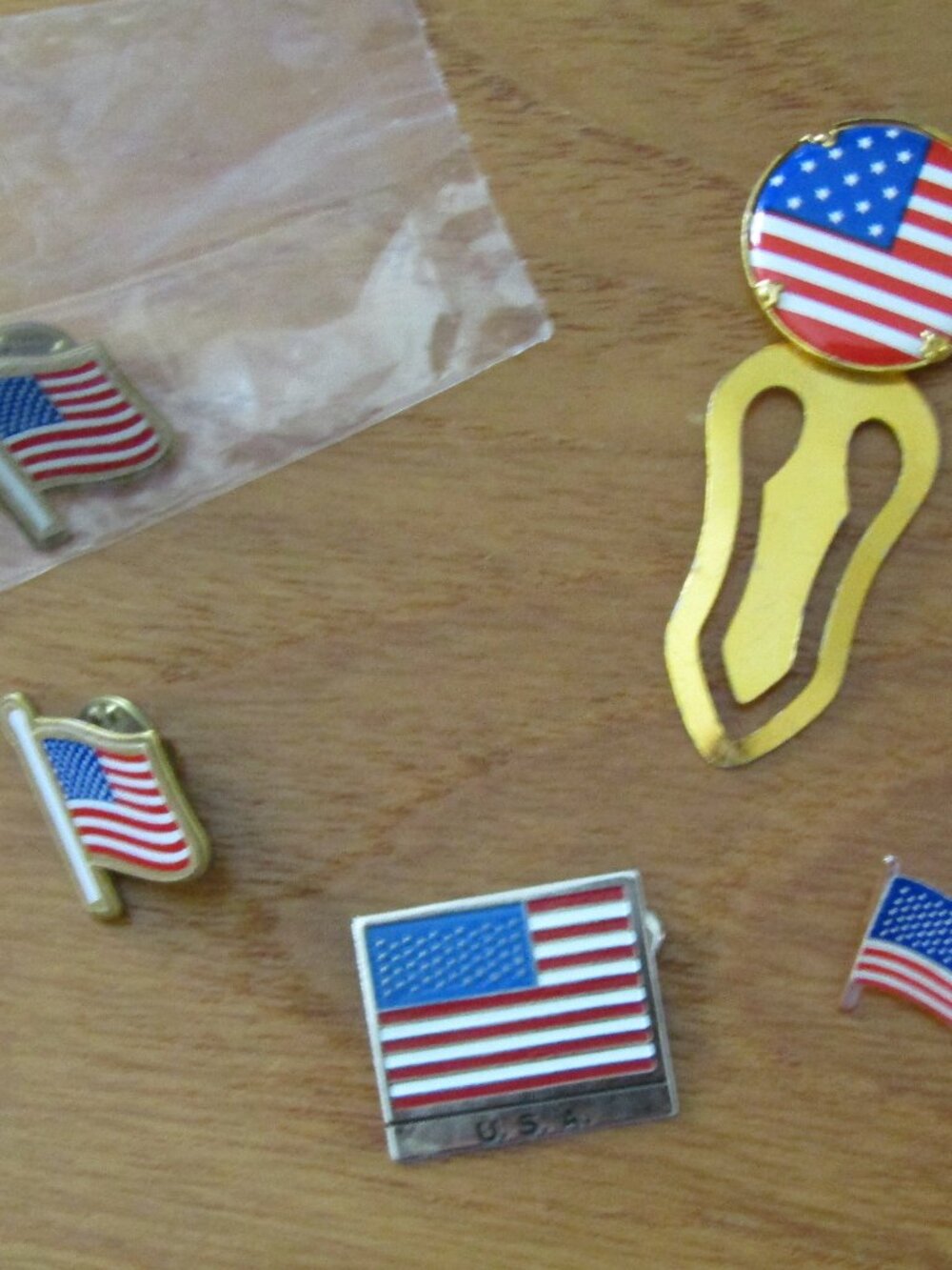 Huge American Flag & Patriotic Enamel Pin Lot - Set of 5